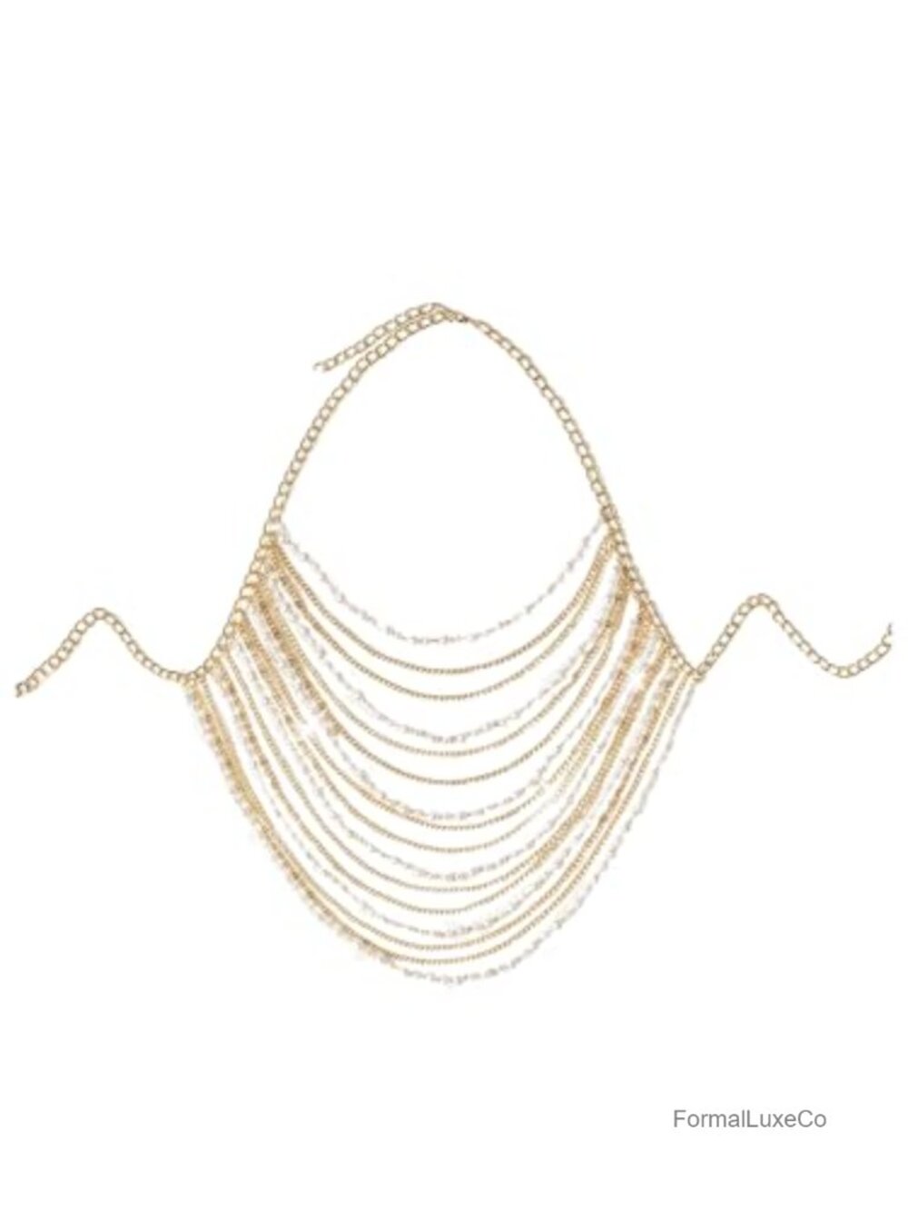 Pearl Beaded Chain Halter Top Backless Bikini Cover Up Sleeveless